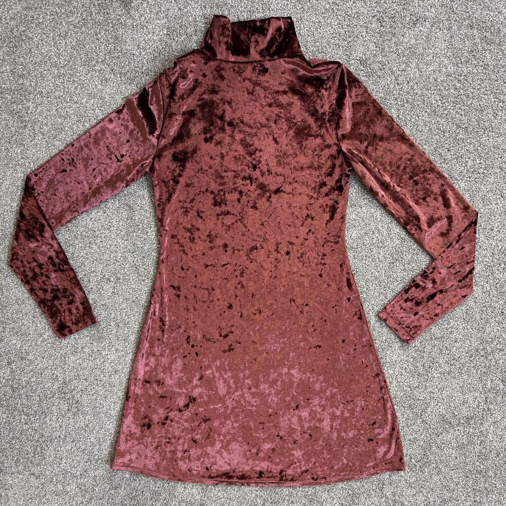Kimchi Blue Dress Womens Small Burgundy Velvet Long Sleeve Crushed Bodycon Mini
